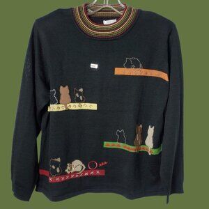 999rst Womens Knit Sweater With Multicolor Collar & Animal Embroidery  Medium